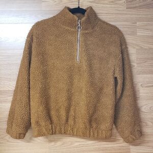 Ambiance Women Tan Zip-Up Sherpa Sweater